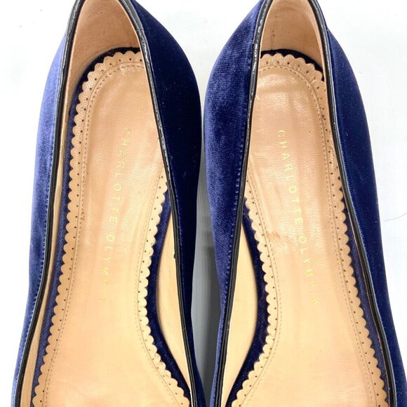 Charlotte Olympia Kitty Cat Navy Blue Velvet Flats Loafers Gold, EU 39 US 8.5-9 - Picture 9 of 12